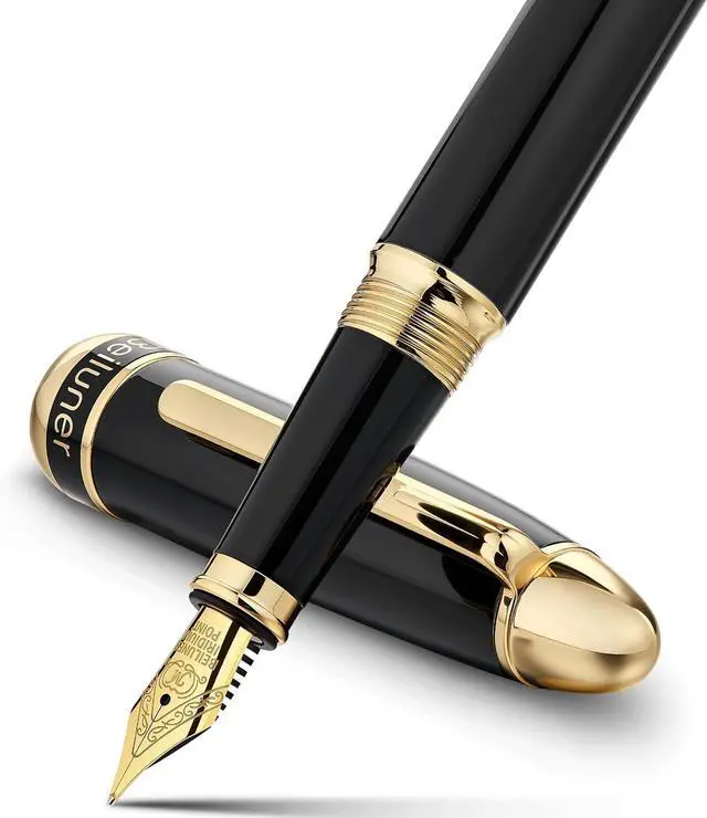 Main image of BEILUNER 315 Black Fountain Pen,Stunning Luxury Pens with 24K Gold Accents, Gorgeous 24K Gilded Nib(Medium), Ink Converter,Fancy Pen Gift for Men&Women-Elegant, Office, Reliable, Nice Design