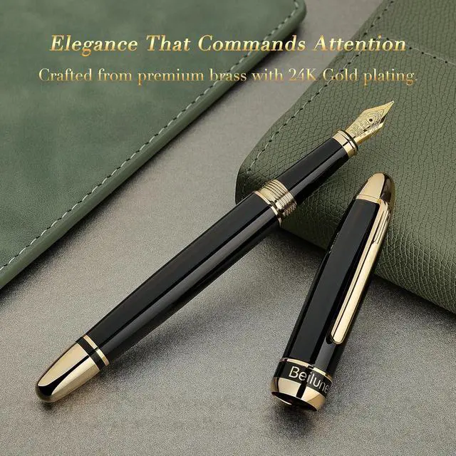Alt view image 3 of 7 - BEILUNER 315 Black Fountain Pen,Stunning Luxury Pens with 24K Gold Accents, Gorgeous 24K Gilded Nib(Medium), Ink Converter,Fancy Pen Gift for Men&Women-Elegant, Office, Reliable, Nice Design