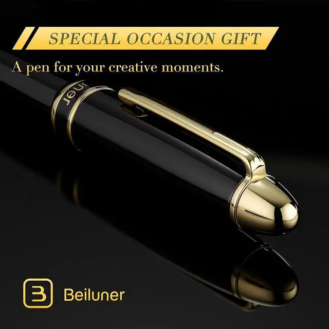 Alt view image 2 of 7 - BEILUNER 315 Black Fountain Pen,Stunning Luxury Pens with 24K Gold Accents, Gorgeous 24K Gilded Nib(Medium), Ink Converter,Fancy Pen Gift for Men&Women-Elegant, Office, Reliable, Nice Design