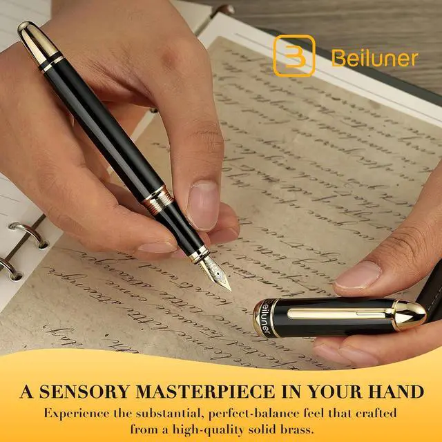 Alt view image 6 of 7 - BEILUNER 315 Black Fountain Pen,Stunning Luxury Pens with 24K Gold Accents, Gorgeous 24K Gilded Nib(Medium), Ink Converter,Fancy Pen Gift for Men&Women-Elegant, Office, Reliable, Nice Design