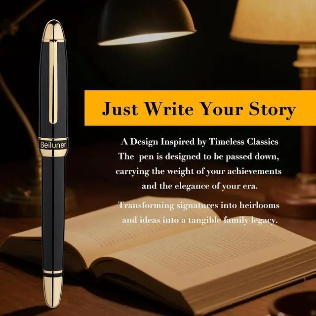 Alt view image 7 of 7 - BEILUNER 315 Black Fountain Pen,Stunning Luxury Pens with 24K Gold Accents, Gorgeous 24K Gilded Nib(Medium), Ink Converter,Fancy Pen Gift for Men&Women-Elegant, Office, Reliable, Nice Design