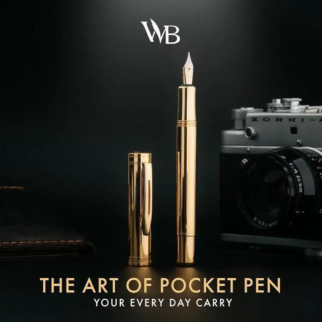 Alt view image 2 of 7 - Wordsworth and Black Fountain Pen Mini EDC: Luxury Gold Heavy Pocket Pen, Gold Finish, Medium Nib, 6 Ink Cartridges, Ink Converter, Travel Refillable Writing Pen Gift Set, Men & Women