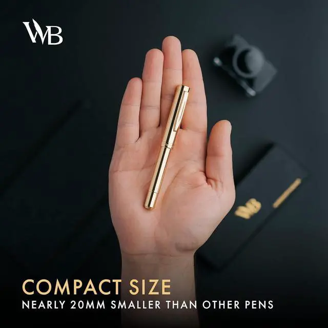 Alt view image 3 of 7 - Wordsworth and Black Fountain Pen Mini EDC: Luxury Gold Heavy Pocket Pen, Gold Finish, Medium Nib, 6 Ink Cartridges, Ink Converter, Travel Refillable Writing Pen Gift Set, Men & Women