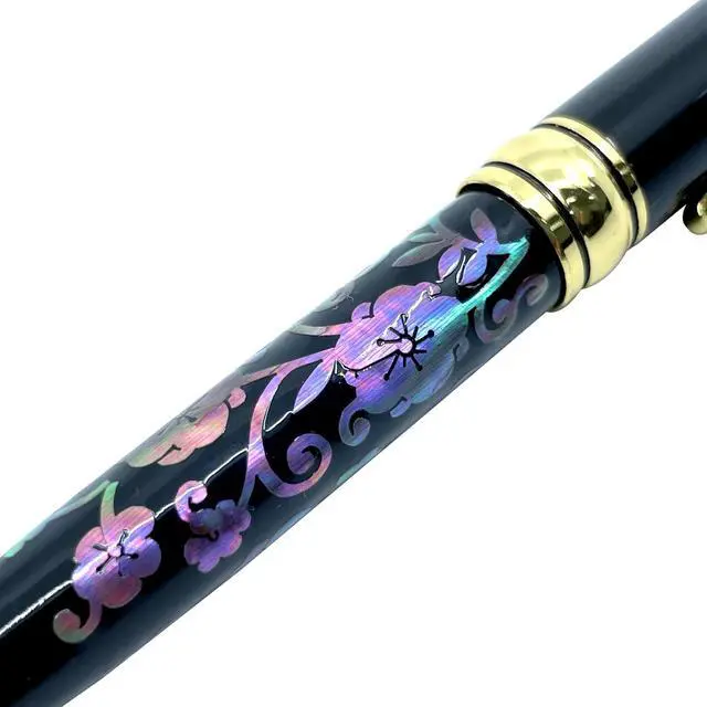 Alt view image 2 of 4 - Inlay Mother of Pearl Design Handmade Ballpoint Pen Retractable Executive Gift Deluxe Rollerball Point Black Ink (Arabesque)