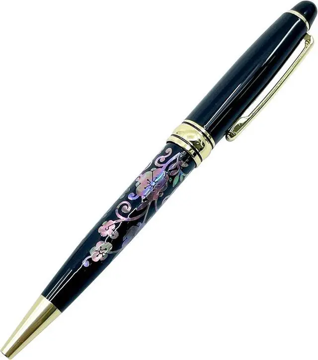 Alt view image 3 of 4 - Inlay Mother of Pearl Design Handmade Ballpoint Pen Retractable Executive Gift Deluxe Rollerball Point Black Ink (Arabesque)