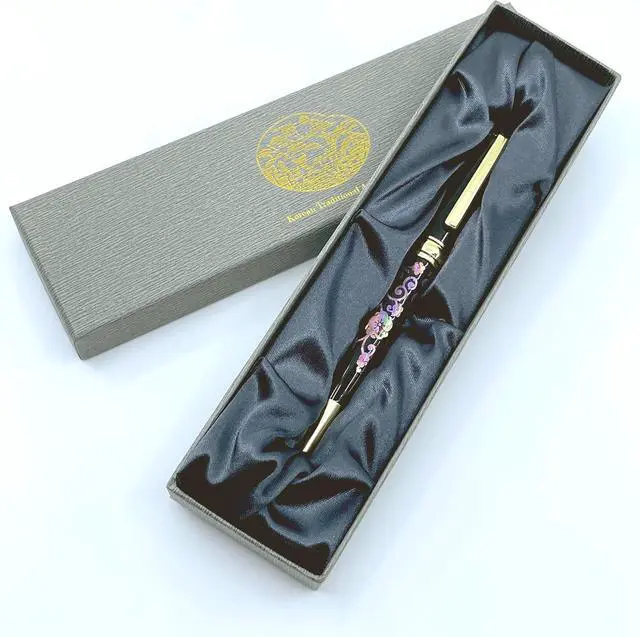 Alt view image 4 of 4 - Inlay Mother of Pearl Design Handmade Ballpoint Pen Retractable Executive Gift Deluxe Rollerball Point Black Ink (Arabesque)