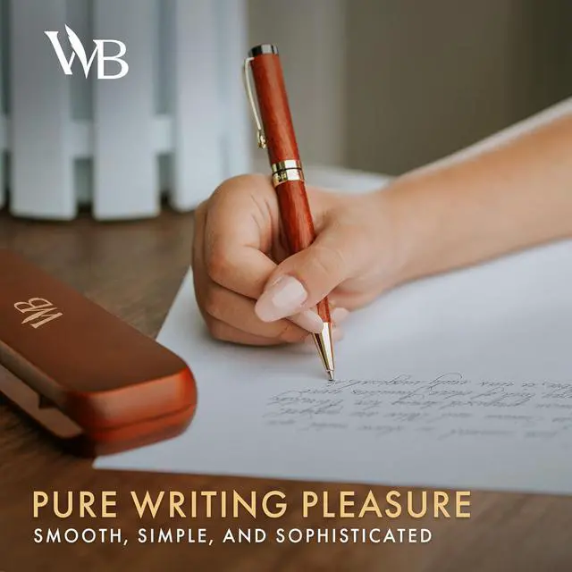 Alt view image 4 of 7 - Wordsworth and Black Ballpoint Pen Set - Stunning Luxury Pen Bamboo Cherrywood Gold Finish, Refillable, Best Ball Pen for Men & Women, Black Ink Refill, Elegant, Point Pen