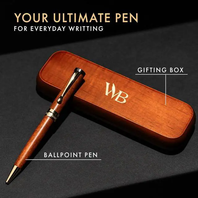 Alt view image 3 of 7 - Wordsworth and Black Ballpoint Pen Set - Stunning Luxury Pen Bamboo Cherrywood Gold Finish, Refillable, Best Ball Pen for Men & Women, Black Ink Refill, Elegant, Point Pen