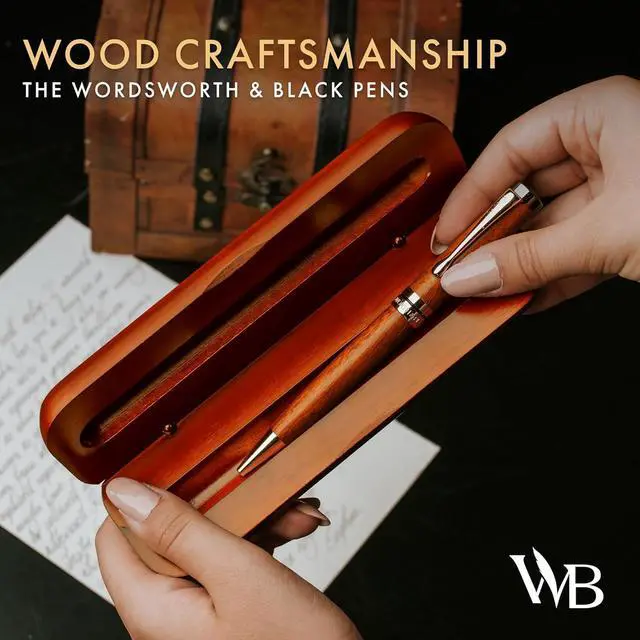 Alt view image 2 of 7 - Wordsworth and Black Ballpoint Pen Set - Stunning Luxury Pen Bamboo Cherrywood Gold Finish, Refillable, Best Ball Pen for Men & Women, Black Ink Refill, Elegant, Point Pen