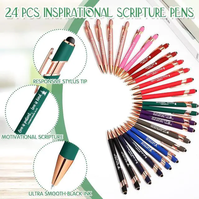Alt view image 3 of 7 - Estune 48 Pcs Bible Pens Notepads Gifts Set Christian Gifts for Women Ballpoint Pen Notebook Inspirational Quotes Christian Pens Bible Journal Motivational Gift for Church Coworkers (Simple Style)