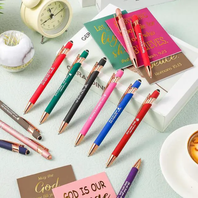 Alt view image 4 of 7 - Estune 48 Pcs Bible Pens Notepads Gifts Set Christian Gifts for Women Ballpoint Pen Notebook Inspirational Quotes Christian Pens Bible Journal Motivational Gift for Church Coworkers (Simple Style)