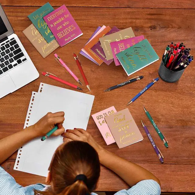 Alt view image 6 of 7 - Estune 48 Pcs Bible Pens Notepads Gifts Set Christian Gifts for Women Ballpoint Pen Notebook Inspirational Quotes Christian Pens Bible Journal Motivational Gift for Church Coworkers (Simple Style)