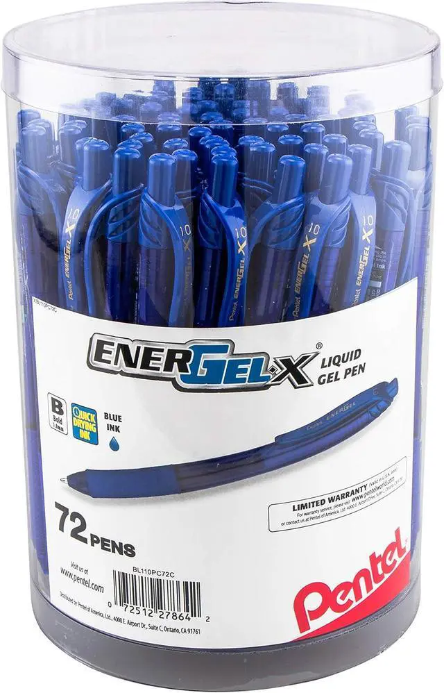 Alt view image 2 of 2 - Pentel EnerGel-X Retractable Gel Pen, (1.0mm) Bold Line, Blue Ink, 72-PK Canister (BL110PC72C)