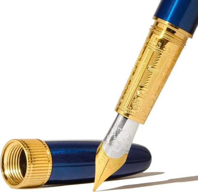 Alt view image 2 of 7 - Ferris Wheel Press | Joule Fountain Pen | Luna Celeste | Double Gold Plated, Sapphire Lacquer Finish | Two-Tone Steel Nib | Leather Sleeve/Fine