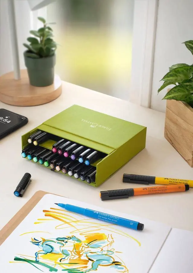 Alt view image 3 of 6 - Faber-Castell Art & Graphic Pitt Artist Pen Brush India Ink Pen, Multicoloured, Studio Box Of 24, For Art, Craft, Drawing, Sketching, Home, School, University, Colouring
