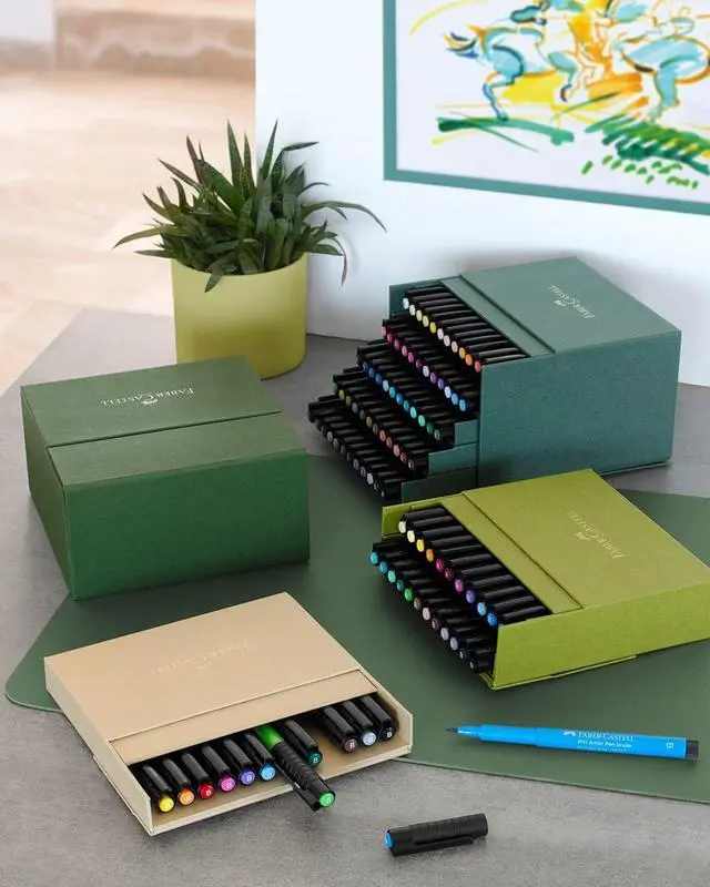 Alt view image 4 of 6 - Faber-Castell Art & Graphic Pitt Artist Pen Brush India Ink Pen, Multicoloured, Studio Box Of 24, For Art, Craft, Drawing, Sketching, Home, School, University, Colouring
