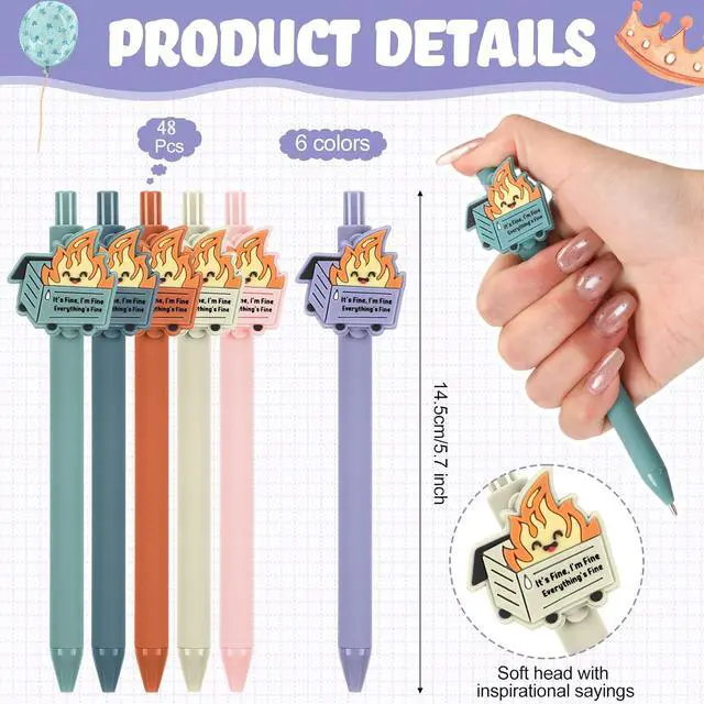 Alt view image 2 of 7 - Sayglossy Dumpster Fire Pen for Coworker Positive Funny Office Ballpoint Pens Dumpster Fire Desk Accessories End of Year Gift for Graduation Team Coworker Teachers Nurse(Macaron Colors,48 Pcs)