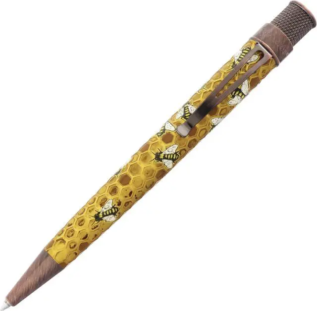 Alt view image 2 of 4 - Retro 1951 Tornado Rescue - "Buzz" Honeybee Ballpoint Pen - Acid-etched Honeycomb Design Bee Pen - Proceeds Benefit NW Honey Bee Habitat Restoration