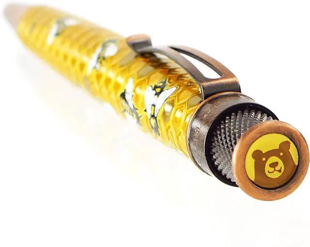 Alt view image 3 of 4 - Retro 1951 Tornado Rescue - "Buzz" Honeybee Ballpoint Pen - Acid-etched Honeycomb Design Bee Pen - Proceeds Benefit NW Honey Bee Habitat Restoration