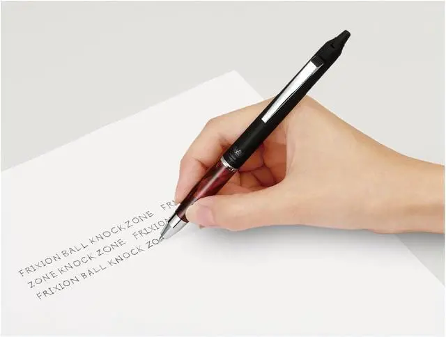 Alt view image 2 of 4 - PILOT FriXion Ball Knock Zone, Slide Clicker Retractable Erasable Gel Ink Pen, Fine Point 0.5mm, Inspiration Red, Refillable Water-Based Gel Ink (Black), LFBKZ-3SEF-IR