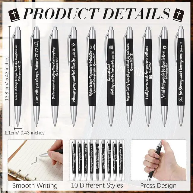 Alt view image 2 of 6 - Yeaqee 100 Pcs Employee Appreciation Gifts Bulk Inspirational Metal Ink Ballpoint Pen with Motivational Quote for Coworker Team Office Staff Thank You Gifts(Black,Biblical)