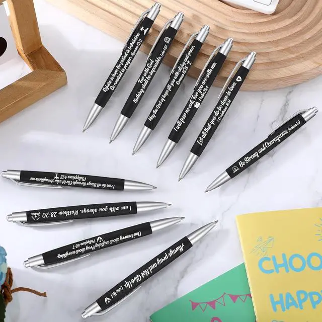 Alt view image 3 of 6 - Yeaqee 100 Pcs Employee Appreciation Gifts Bulk Inspirational Metal Ink Ballpoint Pen with Motivational Quote for Coworker Team Office Staff Thank You Gifts(Black,Biblical)