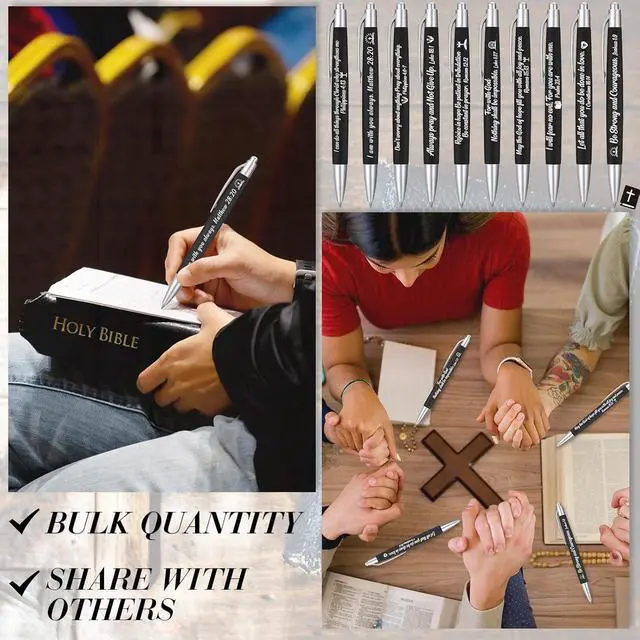 Alt view image 4 of 6 - Yeaqee 100 Pcs Employee Appreciation Gifts Bulk Inspirational Metal Ink Ballpoint Pen with Motivational Quote for Coworker Team Office Staff Thank You Gifts(Black,Biblical)