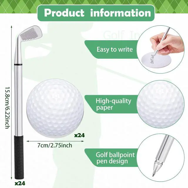 Alt view image 2 of 7 - Estune 24 Pack Golf Ballpoint Pen and Sticky Notes Cool Golf Party Favors Mini Decorative Funny Sports Golfing Club Props Black Gel Ink for Office Coworkers Stationery Gift Supply