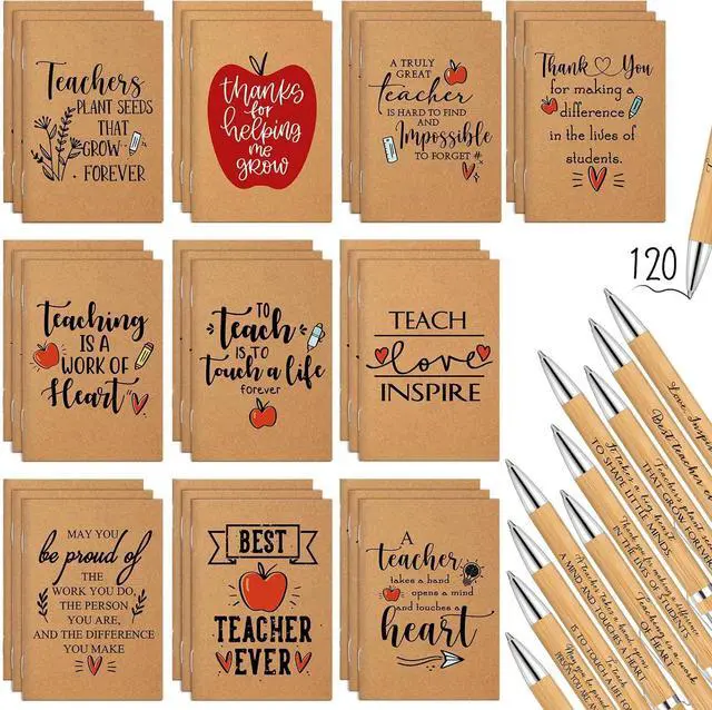 Main image of Kosiz 240 Pcs Graduation Teacher Appreciation Gifts Bulk Thank You Kraft Notebooks Inspirational Bamboo Ballpoint Pen Mini Journal Notebook End of Gift Ideas for Teachers School Team Group Women Men