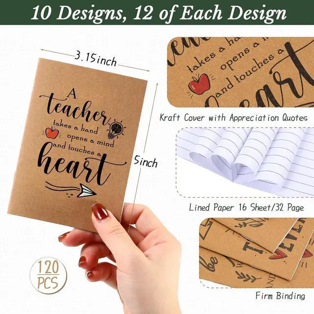Alt view image 2 of 3 - Kosiz 240 Pcs Graduation Teacher Appreciation Gifts Bulk Thank You Kraft Notebooks Inspirational Bamboo Ballpoint Pen Mini Journal Notebook End of Gift Ideas for Teachers School Team Group Women Men