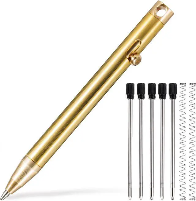 Main image of KeyUnity KP00 Titanium Alloy Bolt Action Pen with Bonus Refills, Retractable Pocket Ball-point Pen for Everyday Use Signature, Fine Point, Black Ink (Brass)