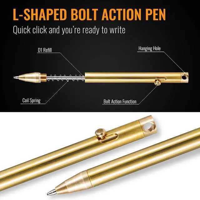 Alt view image 4 of 7 - KeyUnity KP00 Titanium Alloy Bolt Action Pen with Bonus Refills, Retractable Pocket Ball-point Pen for Everyday Use Signature, Fine Point, Black Ink (Brass)