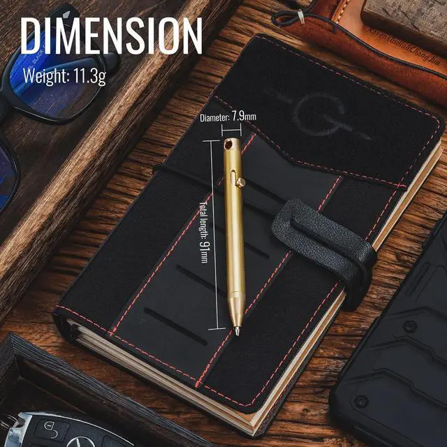 Alt view image 5 of 7 - KeyUnity KP00 Titanium Alloy Bolt Action Pen with Bonus Refills, Retractable Pocket Ball-point Pen for Everyday Use Signature, Fine Point, Black Ink (Brass)