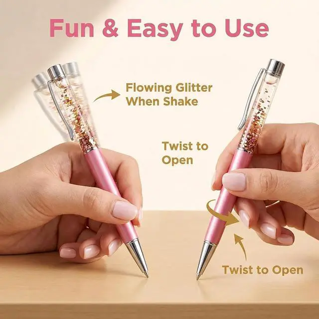 Alt view image 3 of 7 - Abhay 12 Pack Liquid Sand Glitter Pen Metal Ballpoint Pens Metal Ball Pens Floating Glitter Dynamic Liquid Sand Pen for Office Supplies