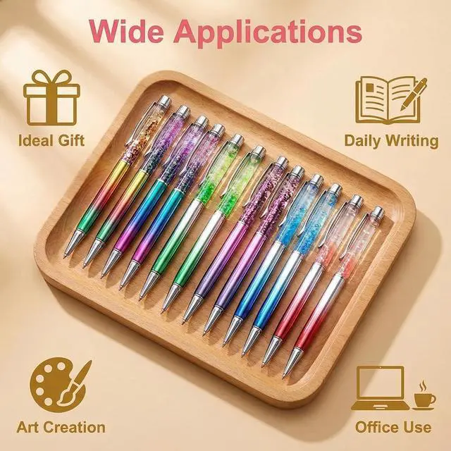 Alt view image 4 of 7 - Abhay 12 Pack Liquid Sand Glitter Pen Metal Ballpoint Pens Metal Ball Pens Floating Glitter Dynamic Liquid Sand Pen for Office Supplies