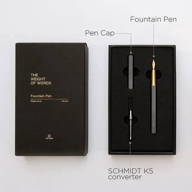 Alt view image 5 of 7 - YSTUDIO Stunning Classic Revolve Fountain Pen, Schmidt Gilded Nib, Best Pen Gift Set for Men & Women, Professional, Executive Office, Nice PensblackM nib
