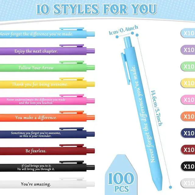 Alt view image 2 of 7 - Teling 100 Pcs Inspirational Pens in Bulk Motivational Ballpoint Pens Bulk with Funny Sayings Quotes Positive Thank You Gifts for Adults Employees Coworkers Team Staff(Classic Colors,Classic Style)