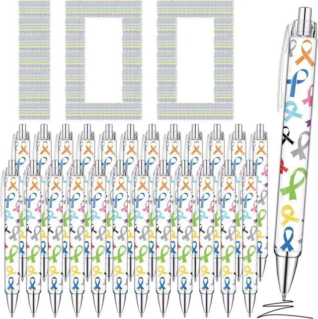 Main image of Fulmoon Cancer Awareness Ballpoint Pens Bulk Colorful Ribbon Retractable Gel Pen Black Ink Sarcoma Lung Breast Cancer Awareness Items for Public Events Charity Supplies(100)