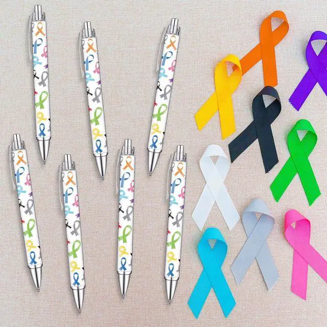 Alt view image 4 of 6 - Fulmoon Cancer Awareness Ballpoint Pens Bulk Colorful Ribbon Retractable Gel Pen Black Ink Sarcoma Lung Breast Cancer Awareness Items for Public Events Charity Supplies(100)