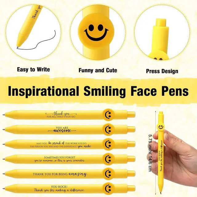 Alt view image 2 of 6 - Fuutreo 50 Pcs Funny Pens Employee Appreciation Gifts Smile Face Coworker Inspirational Motivational Quotes Ballpoint Pens for Coworker Staff Team Office(Motivational)