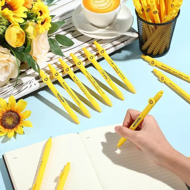 Alt view image 4 of 6 - Fuutreo 50 Pcs Funny Pens Employee Appreciation Gifts Smile Face Coworker Inspirational Motivational Quotes Ballpoint Pens for Coworker Staff Team Office(Motivational)