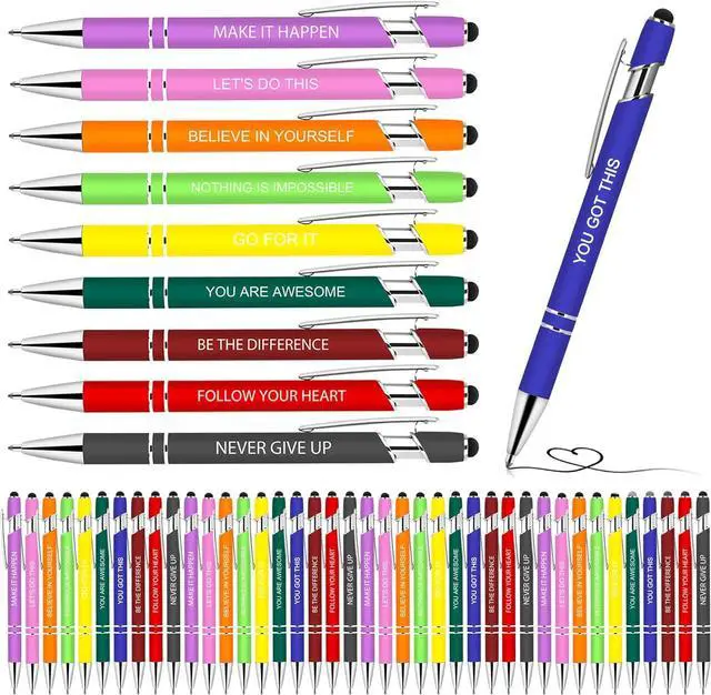 Main image of 50 Pcs Inspirational Pens - Motivational Ballpoint Pens Bulk with quotes Stylus Tip Gifts for School Coworkers Office Supplies Black Ink