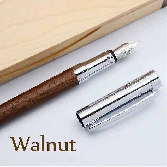Alt view image 5 of 6 - LACHIEVA LUX Walnut Fountain Pen, German Fine Nib, Smooth Ink Flow, Wooden Gift Box with Converter & 2 Cartridges, Fancy Pen for Men and Women