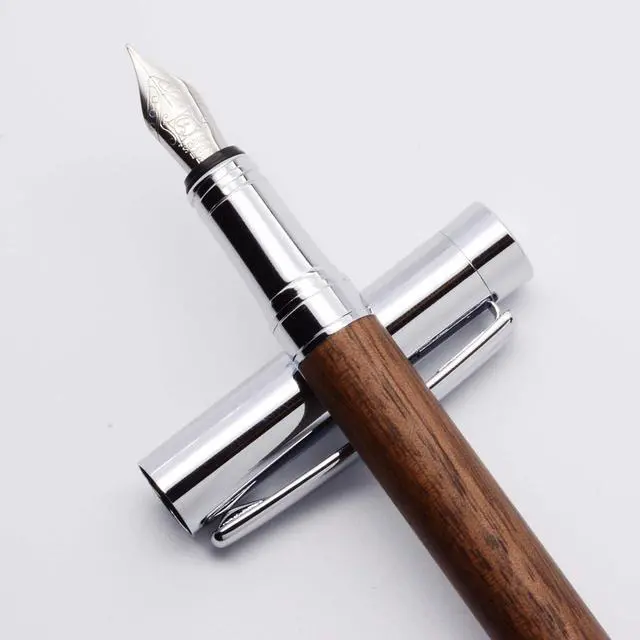 Alt view image 6 of 6 - LACHIEVA LUX Walnut Fountain Pen, German Fine Nib, Smooth Ink Flow, Wooden Gift Box with Converter & 2 Cartridges, Fancy Pen for Men and Women