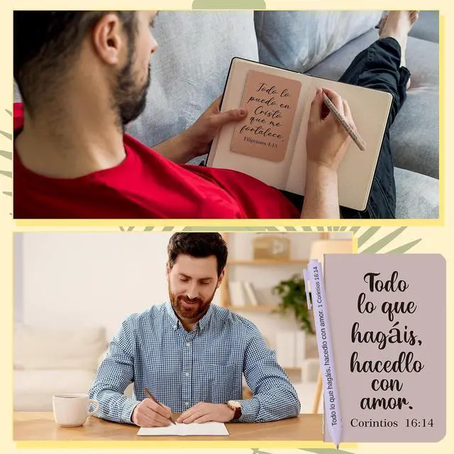 Alt view image 7 of 7 - Fuyoooo 72 Pieces Regalos Cristianos En Español Regalos Para Boho Christain Bible Spanish Gift Religious Notebooks and Pen with Bag Easter Baptism Graduation Gift for Women Men Church