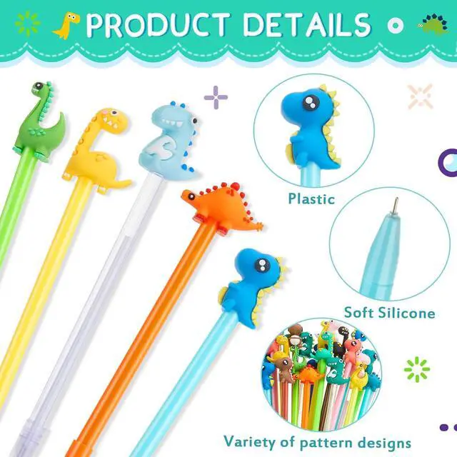 Alt view image 4 of 6 - Marspark 80 Pcs Cute Pens Bulk Cartoon Dinosaur Pens for Kids Black Ink Cool Pencils for Kid Assorted Style Cartoon Rollerball Novelty Stationery Office Back to School Gifts Student Prizes