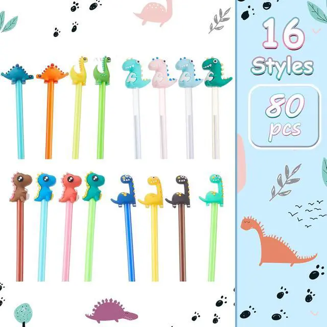 Alt view image 5 of 6 - Marspark 80 Pcs Cute Pens Bulk Cartoon Dinosaur Pens for Kids Black Ink Cool Pencils for Kid Assorted Style Cartoon Rollerball Novelty Stationery Office Back to School Gifts Student Prizes
