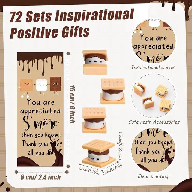 Alt view image 3 of 6 - Sayglossy 72 Sets Smores Gifts Bulk End of Year Gifts for Student Inspirational Marshmallow Pens Tags Thank You Party for Teacher Nurse Team Staff Employees Coworkers Groups Office