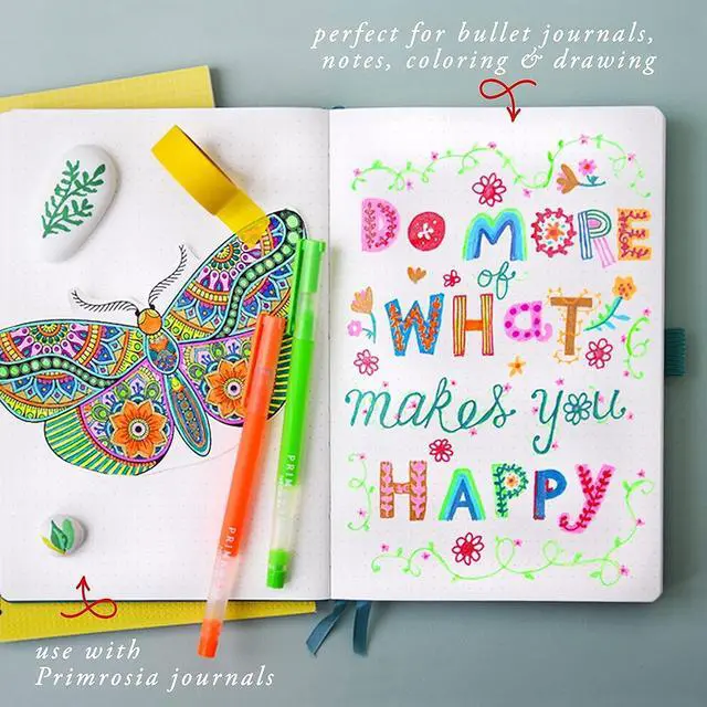 Alt view image 6 of 7 - Primrosia 48 Gel Pens, inc. Metallic, Pastel, Glitter & Flourescent for Adult Coloring Book & Dot Grid Journal Pens. No-Bleed-Through in a Variety of Shades, 7.5x More Ink Fine Point Markers Set