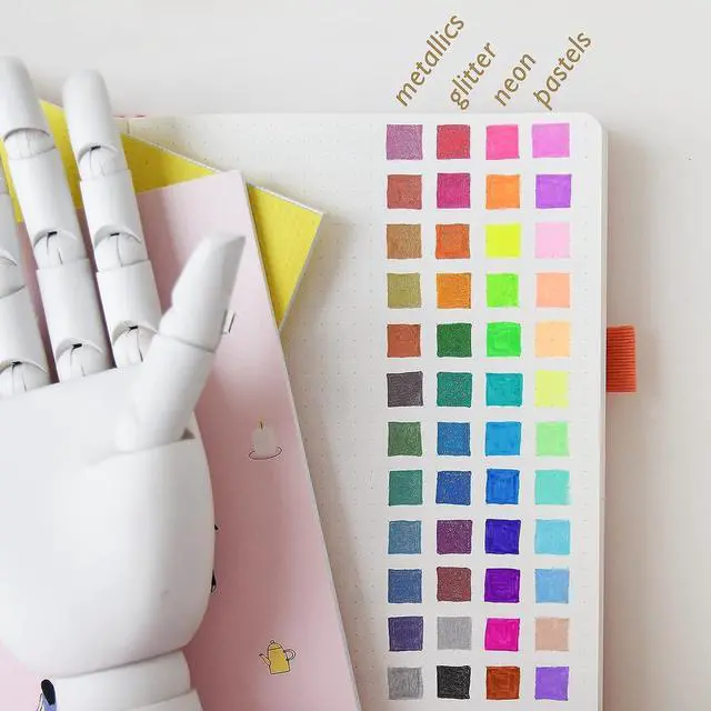 Alt view image 7 of 7 - Primrosia 48 Gel Pens, inc. Metallic, Pastel, Glitter & Flourescent for Adult Coloring Book & Dot Grid Journal Pens. No-Bleed-Through in a Variety of Shades, 7.5x More Ink Fine Point Markers Set